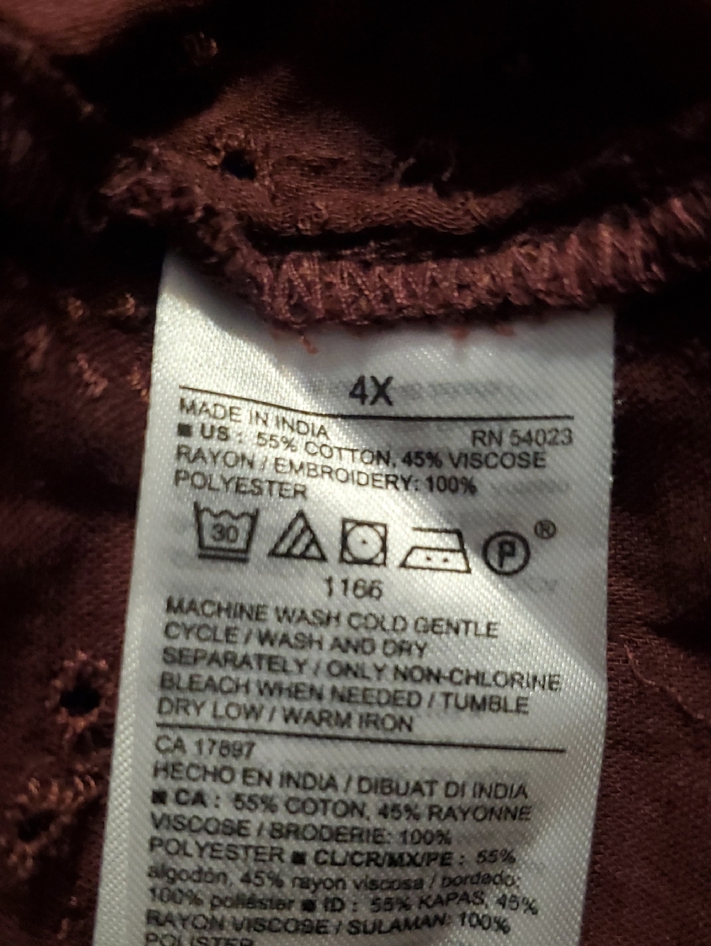 Old Navy Women's Embroidered Eyelet Peasant Blouse Burgundy 4X - Picture 6 of 6